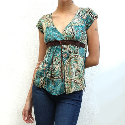Green and blue paisley top by Agenda