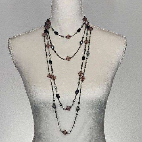 Layered necklace with clear crystal &amp; silver pearls