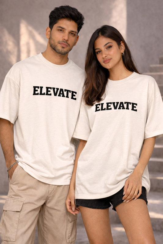 ELEVATE OFF WHITE OVERSIZED UNISEX TEE - PREMIUM HEAVYWEIGHT STREET FIT