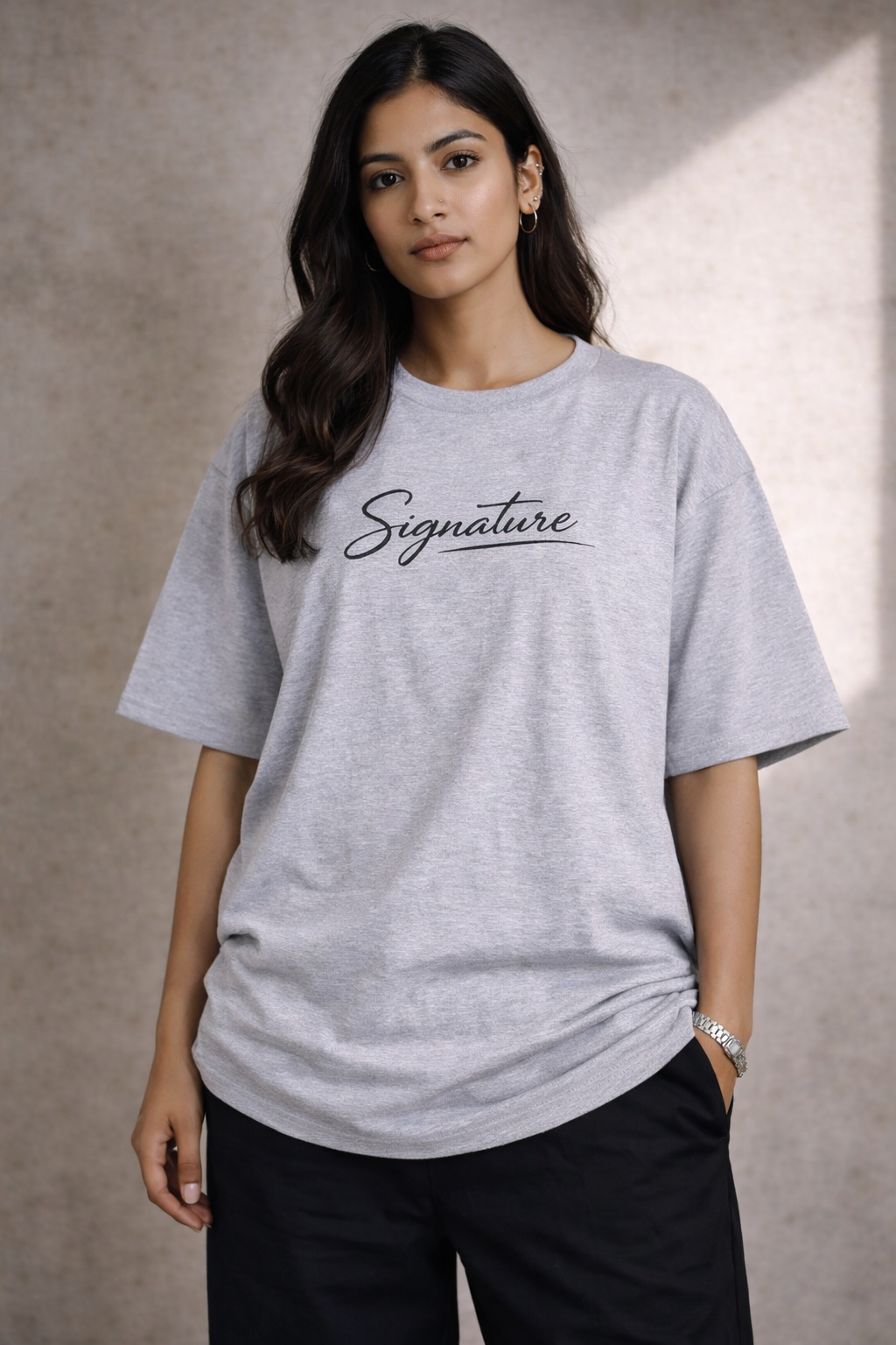 Grey Melange Signature Oversized T-Shirt
