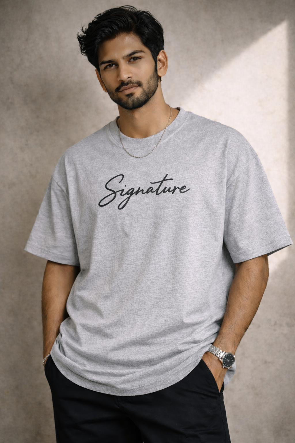 Grey Melange Signature Oversized T-Shirt